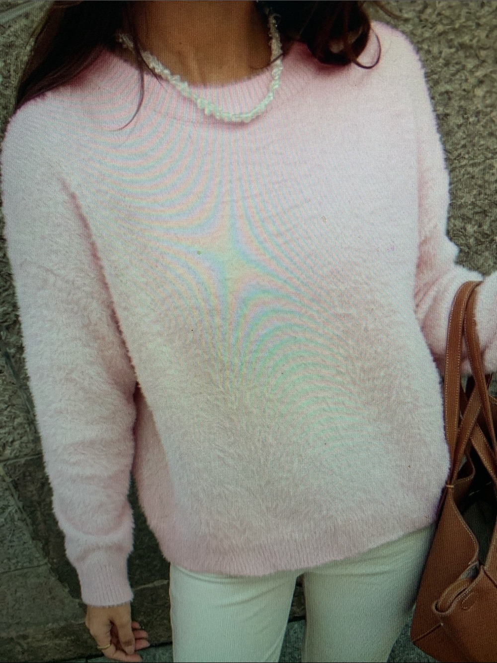 Soft Pink Fuzzy Crewneck Sweater - Women's Cozy Knit - Picture 5 of 6